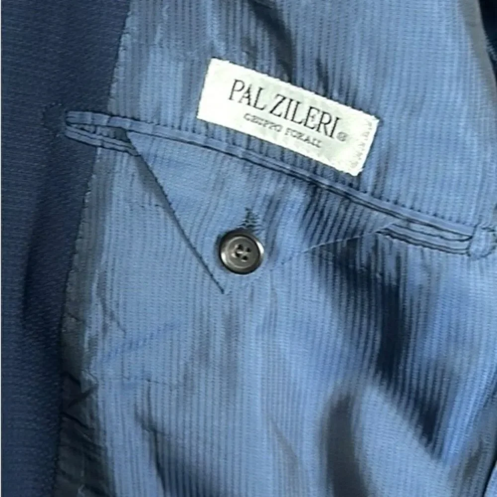 Pal Zileri Wool Blue Suit Jacket Blazer 3 Button Front Double Vented Italy 42L